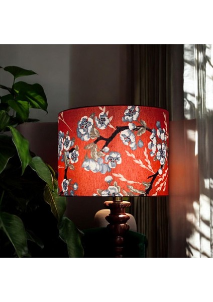 El Yapımı Turuncu Silindir Abajur Başlığı, Yüksek Kalite Kumaş, Şık ve Modern Tasarım