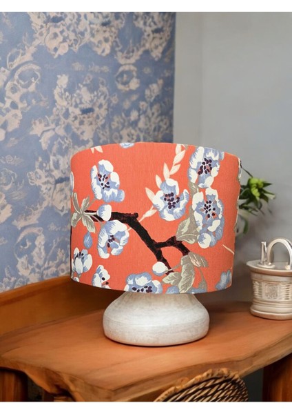 El Yapımı Turuncu Silindir Abajur Başlığı, Yüksek Kalite Kumaş, Şık ve Modern Tasarım fırsatları