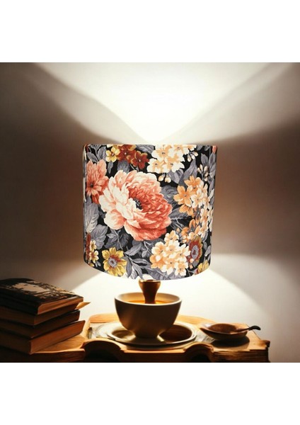 Çiçekli Koni Abajur Başlığı, El Yapımı, Yüksek Kaliteli Kumaş, 20 cm Çap modelleri