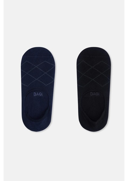 Lacivert-Siyah Erkek 2'li Dörtgen Desen Görünmez Çorap