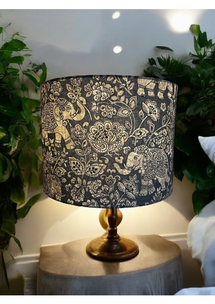 El Yapımı Gri Abajur Başlığı, Fil Detaylı, Silindir Tasarım, Yüksek Kaliteli Kumaş modelleri