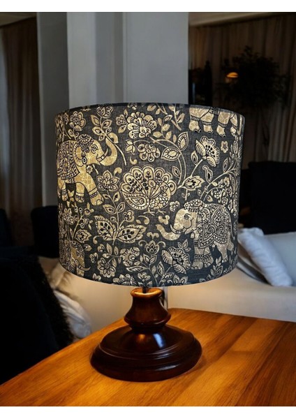 El Yapımı Gri Abajur Başlığı, Fil Detaylı, Silindir Tasarım, Yüksek Kaliteli Kumaş fırsatları