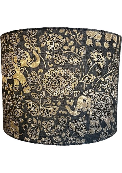 El Yapımı Gri Silindir Abajur Başlığı, Yüksek Kaliteli Kumaş ve Fil Detaylı Tasarım fiyatları