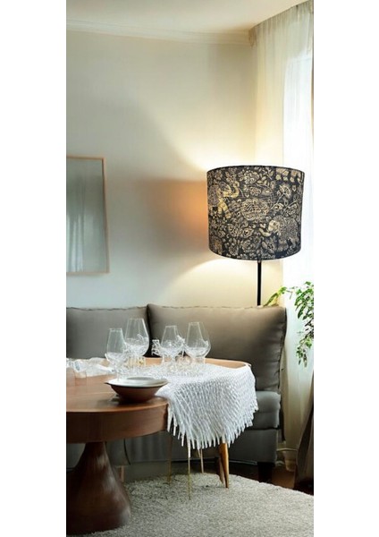 El Yapımı Gri Silindir Abajur Başlığı, Yüksek Kaliteli Kumaş ve Fil Detaylı Tasarım modelleri