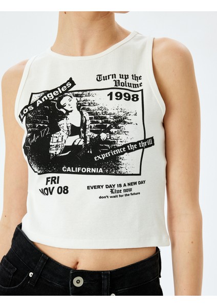 Yeni Sezon Baskılı Crop Slim Fit Bisiklet Yaka Kolsuz Atlet indirimleri