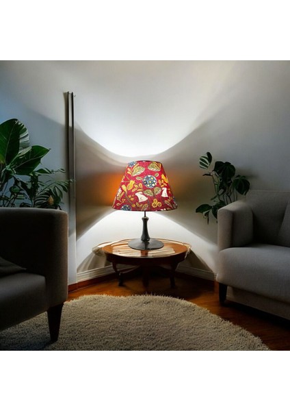 Kırmızı Koni El Yapımı Abajur Başlığı, Yüksek Kaliteli Kumaş, Şık ve Şehirli Tasarım