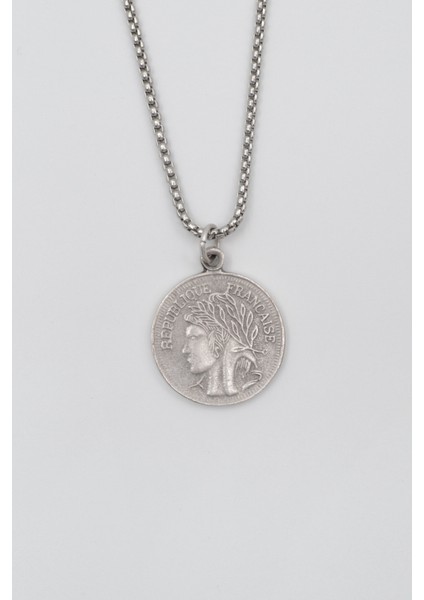 Francesca - Zambak Çiçeği Madalyon Örme Zincir Kolye - Antik Gümüş Kaplama - Kadın Erkek - 60 cm