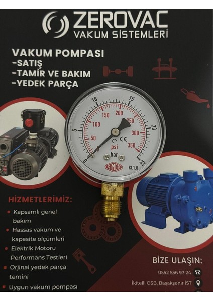 Ø52 mm Alttan Bağlantılı Kuru Tip Manometre, 0-25 Bar Ölçüm Aralığı