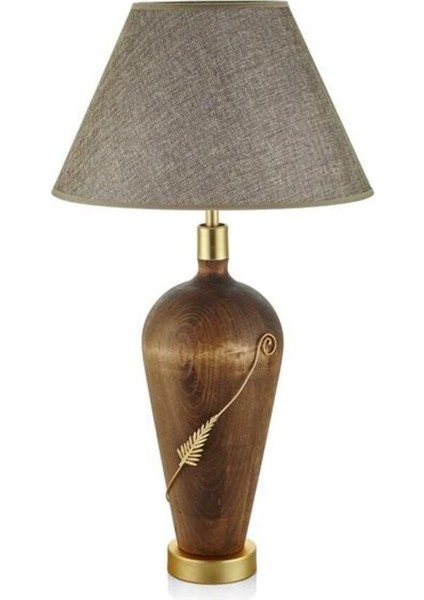 Kahverengi Ahşap Abajur, Pirinç Detaylı, Şık ve Modern Tasarım