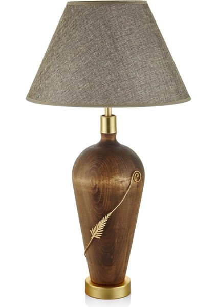 Kahverengi Ahşap Abajur, Pirinç Detaylı, Şık ve Modern Tasarım fiyatları