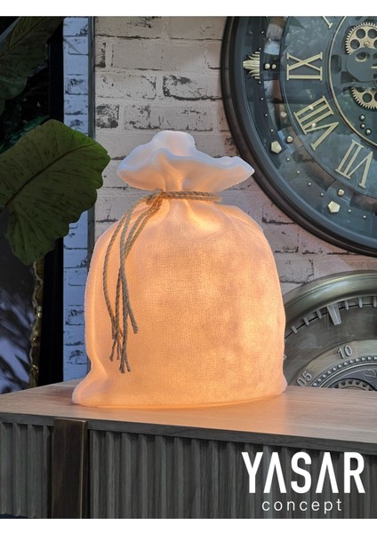 Bej Hasır Görüntülü Çanta/abajur Masa Lambası 30X34 cm