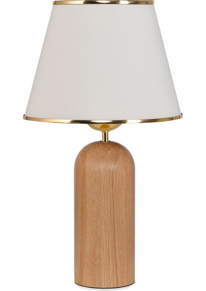 Şık Ahşap Ayaklı Gold Detaylı Krem Abajur, Evinize Zarif Dokunuş modelleri