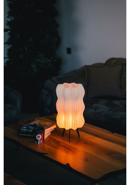 Şık Dalgalı Beyaz Modern Salon Oturma Odası Abajur