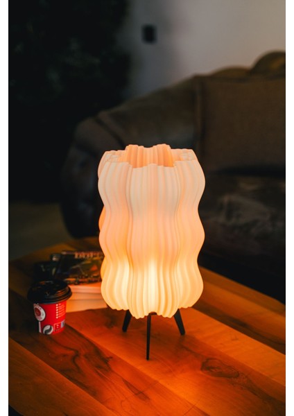 Şık Dalgalı Beyaz Modern Salon Oturma Odası Abajur