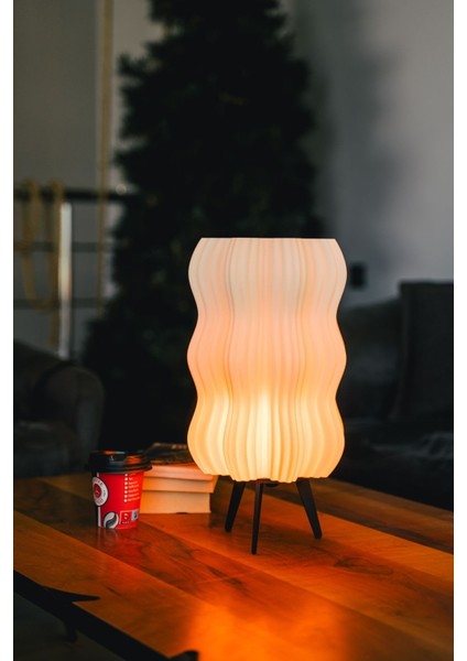 Şık Dalgalı Beyaz Modern Salon Oturma Odası Abajur