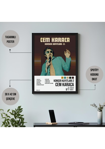 Cem Karaca Konser Kayıtları 2. Albüm Spotify Çerçeveli Poster Tablo fiyatları