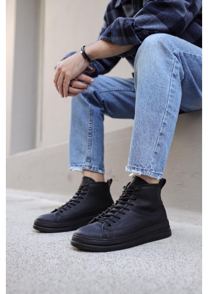 J-C030 Bağcıklı Ortopedik Taban Suya ve Soğuğa Dayanıklı Günlük Kışlık Erkek Spor Bot St Siyah