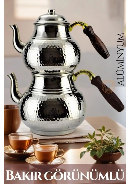 Büyük Alüminyum Dövme Çaydanlık, Şık Bakır Görünüm, Dayanıklı ve Kullanışlı