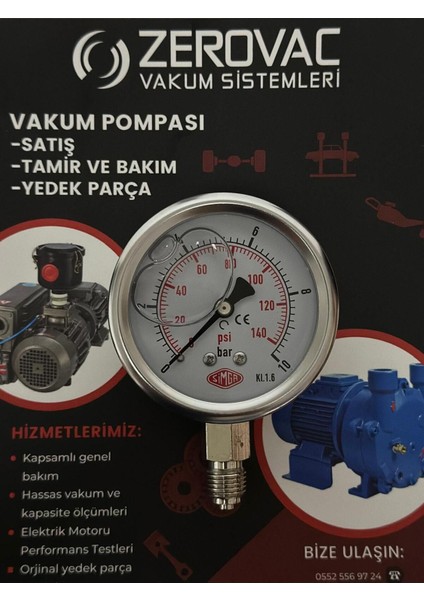 Ø63 mm Alttan Bağlantılı, 0-10 Bar Gliserinli Manometre, Yüksek Hassasiyetli Ölçüm