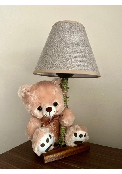 Kahverengi Peluş Ayıcıklı Halat Abajur, Bebek ve Çocuk Odası Için Güzel Aydınlatma