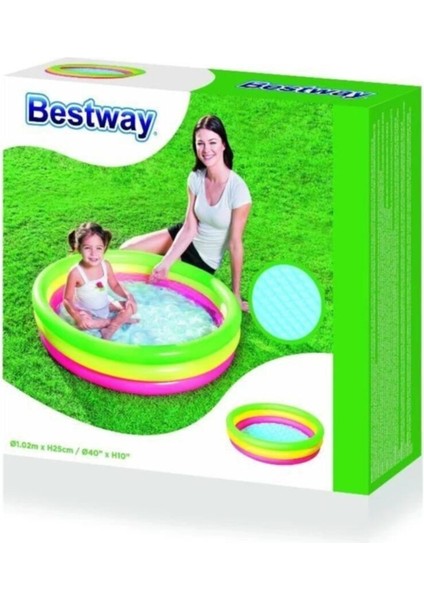 Renkli 3 Halkalı Şişme Havuz, Yumuşak Taban, 102X25 Cm, Eğlenceli ve Rahat Kullanım fiyatları