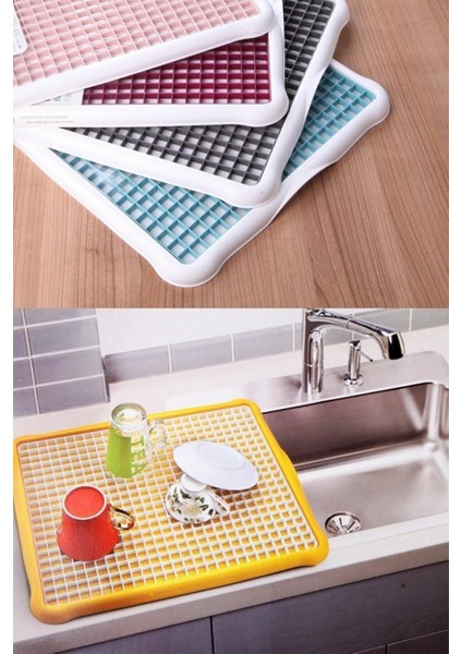 Büyük Boy Pembe Tezgah Üstü Süzmatik Bulaşık Kurutmalığı