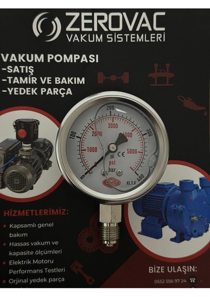 Ø52 mm Alttan Bağlantılı, Gliserinli, 0-400 Bar Basınç Ölçüm Cihazı