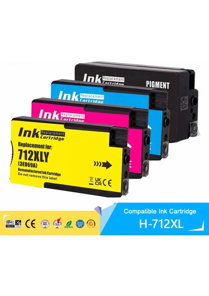 Hp 712XL Designjet Studio Steel 36-In 4 Renk Ithal Muadil Kartuş Seti