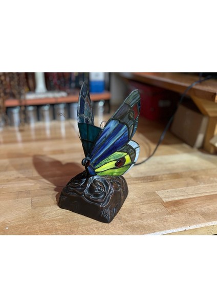 Çok Renkli Kelebek Formunda Tifany Lamba Abajur Gece Lambası 12-24 cm