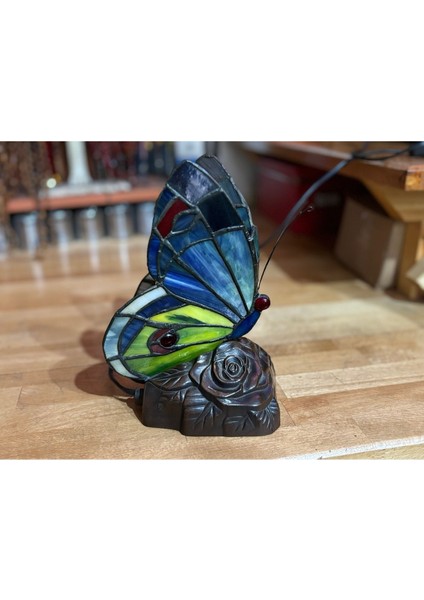 Çok Renkli Kelebek Formunda Tifany Lamba Abajur Gece Lambası 12-24 cm