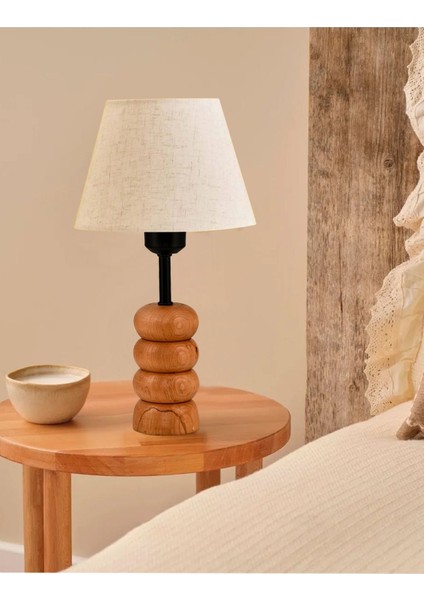 Keten Kumaşlı Ahşap Ayaklı Şık Abajur, Sıcak ve Ferah Atmosuz Için Tasarlandı