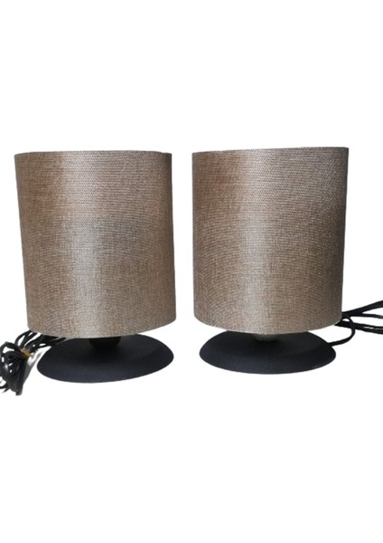 Şık Siyah Metal Ayaklı Çift Abajur, Açık Kahve Detaylarıyla Tamamlayan Dekoratif Işıltı indirimleri