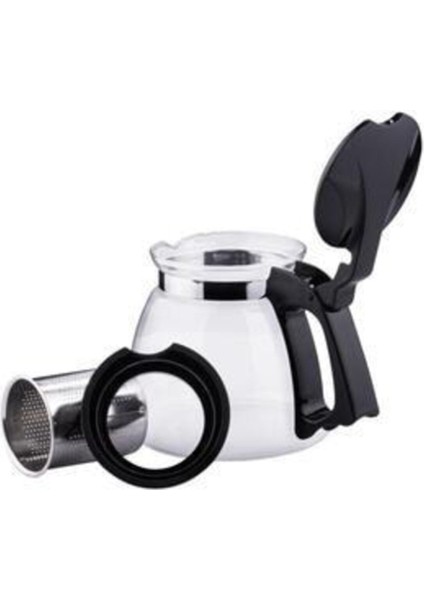 0.7 Lt Siyah Çelik Süzgeçli Cam Demlik, Isıya Dayanıklı ve Şık Tasarım modelleri