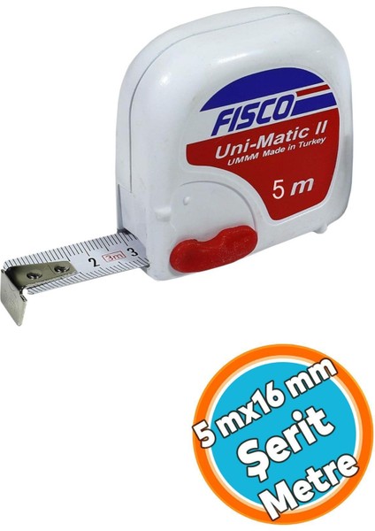 5 Metre Uzunlukta, 16 mm Genişliğinde Ölçüm Plastik Şerit Metre