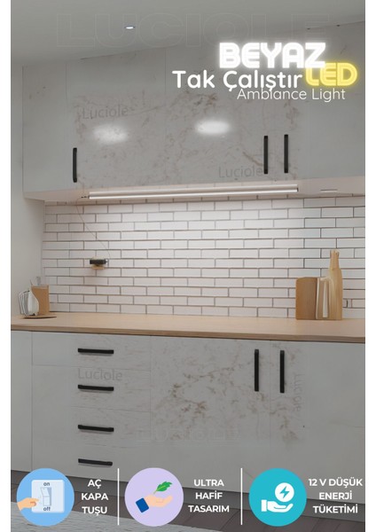 Mutfak Tezgah Altı LED Işık, Beyaz, Aç/kapa, Yapışkanlı, 1 Metre Renkli