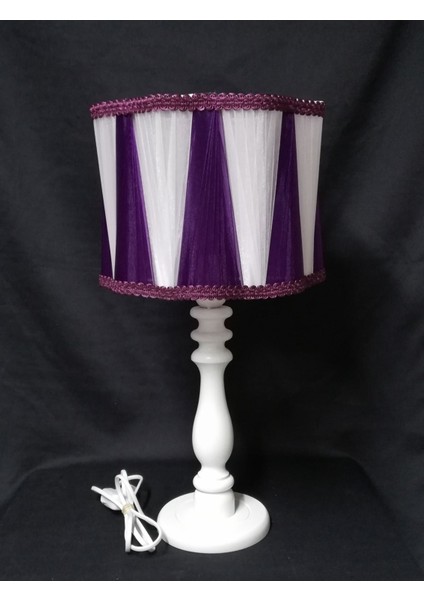 Mor Beyaz Ahşap Ayaklı Şık Abajur, Ev Dekorunu Tamamlar fiyatları