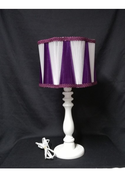 Mor Beyaz Ahşap Ayaklı Şık Abajur, Ev Dekorunu Tamamlar modelleri