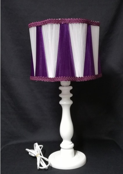 Mor Beyaz Ahşap Ayaklı Şık Abajur, Ev Dekorunu Tamamlar fırsatları