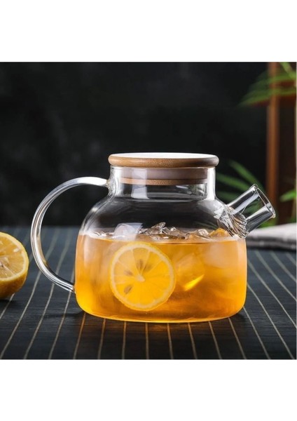 900 ml Bambu Kapaklı Isıya Dayanıklı Cam Çay Demliği Turuncu fiyatları