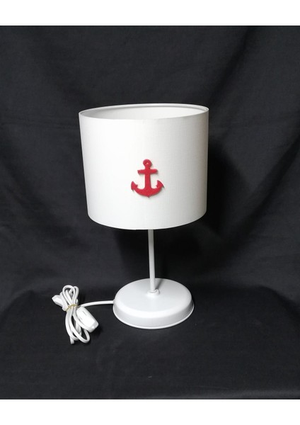 Denizci Temalı Çocuk Odası Abajuru, Beyaz Metal Ayaklı, Şık ve Fonksiyonel Tasarım