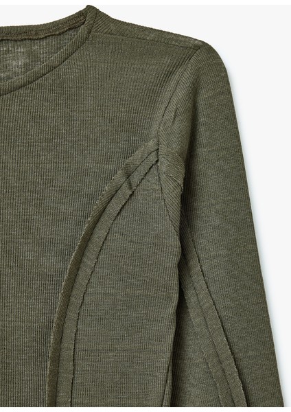 Yeni Sezon Nervür Detaylı Kayık Yaka Uzun Kollu Slim Fit Tişört modelleri
