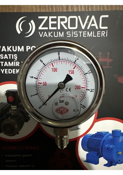 Ø63 mm Alttan Bağlantılı, Gliserinli, 0-16 Bar Ölçüm Manometresi