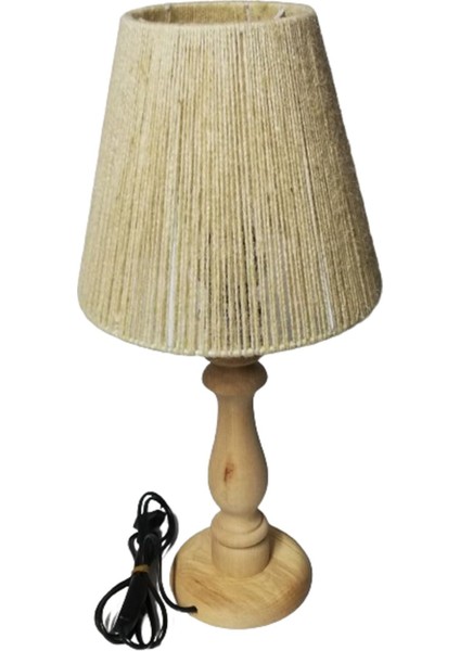 Doğal Jüt Ipli Abajur, Ahşap Ayak, Krem Ton, Şık ve Sıcak Atmosfer Sağlar. fırsatları