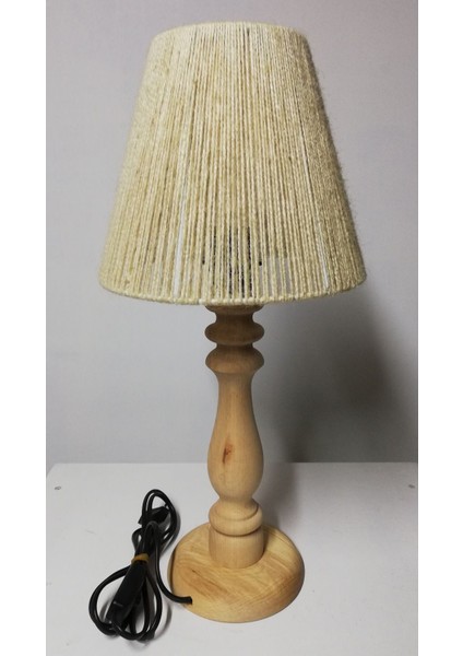 Doğal Jüt Ipli Abajur, Ahşap Ayak, Krem Ton, Şık ve Sıcak Atmosfer Sağlar. indirimleri