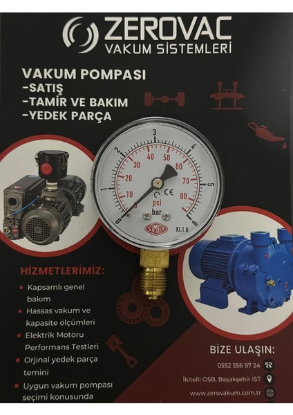 Ø52 mm Alttan Bağlantılı Kuru Tip Manometre, 0-6 Bar Çap