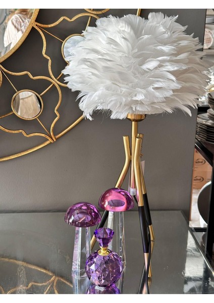 Beyaz Tüy Abajur, Renkli ve Şık Dekoratif Aydınlatma modelleri