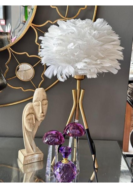 Beyaz Tüy Abajur, Renkli ve Şık Dekoratif Aydınlatma fırsatları