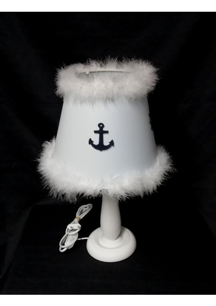 Açık Mavi Pvc Çapa Genç Odası Tüylü Ahşap Ayaklı Abajur fiyatları