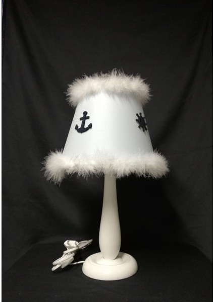 Açık Mavi Pvc Çapa Genç Odası Tüylü Ahşap Ayaklı Abajur modelleri