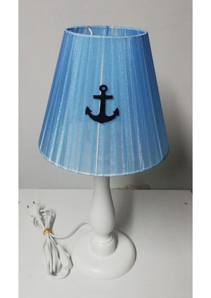 Beyaz Ahşap Ayaklı Denizci Abajur, Çapa ve Dümen Detaylı Şık Dekorasyon Ürünü fiyatları